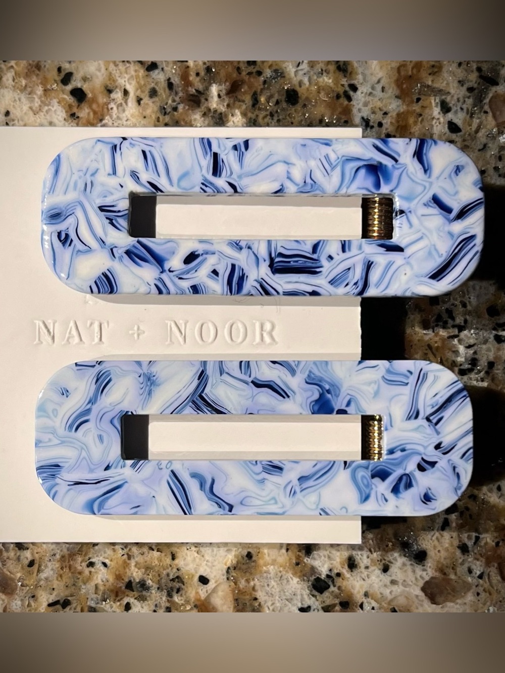 NWOT Nat + Noor Hair Clips Modern Barrettes Thick Hair Ocean Blue & White Swirl